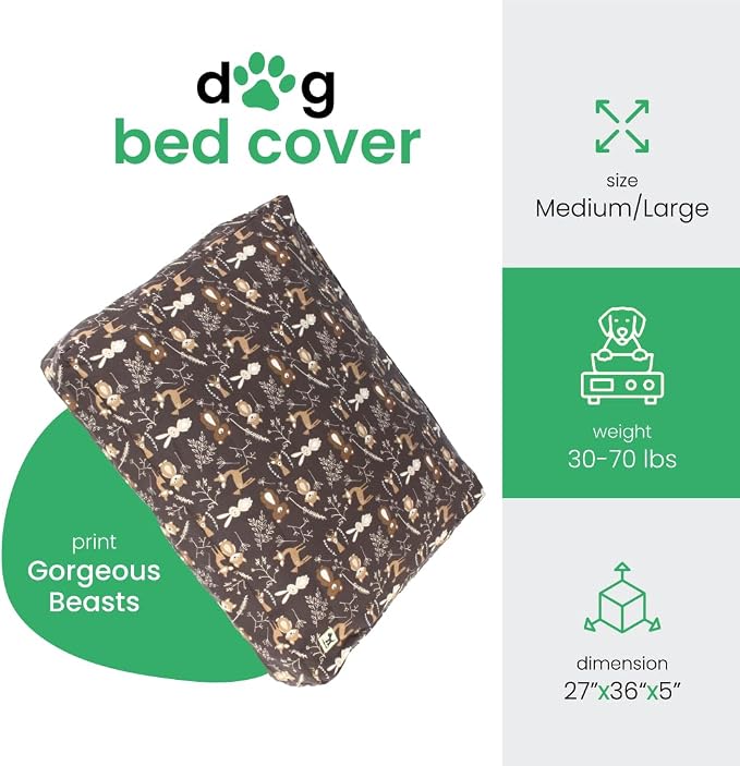 Molly Mutt Medium to Large Dog Bed Cover - Gorgeous Beasts Print - Measures 27”X36”X5’’ - 100% Cotton - Durable - Breathable - Sustainable - Machine Washable Dog Bed Cover (Dd72b) - Image 2