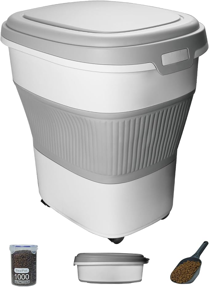 HOYTAMDAR 28-30Lbs Dog Food Storage Container, Collapsible Dog Food Container with Lid,Multifunctional Pet Food Storage Container for Dog,Cat,Rice,Flour,Pet Food Scoop and Small Container by HOYTAMDARHOMESTORAGE