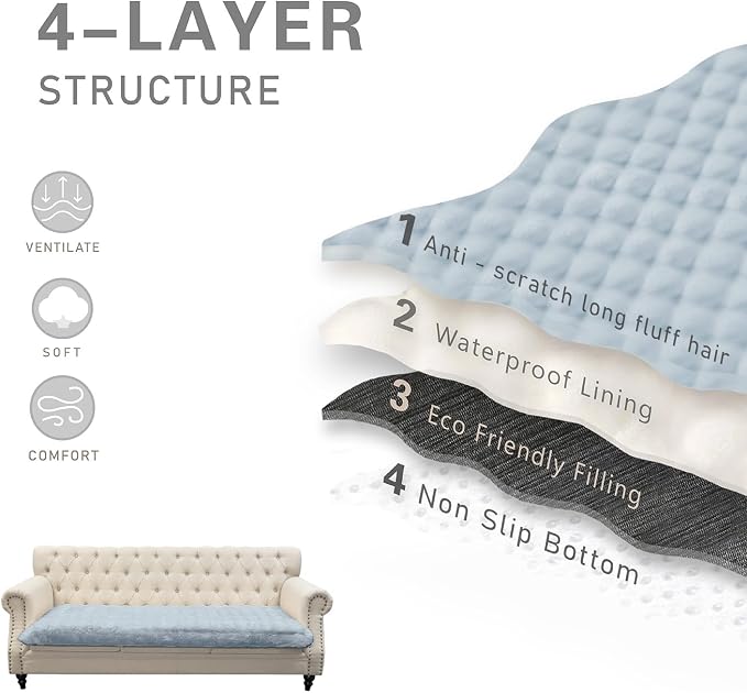 Dogs/Cats Bed Mats, Dog Pad Washable Removable Couch Cover with Anti-Slip Back, Plush Long Fur Mat, Perfect for Small, Medium and Large Dogs.(Light Gray-Bubble, 30"x90") - Image 5