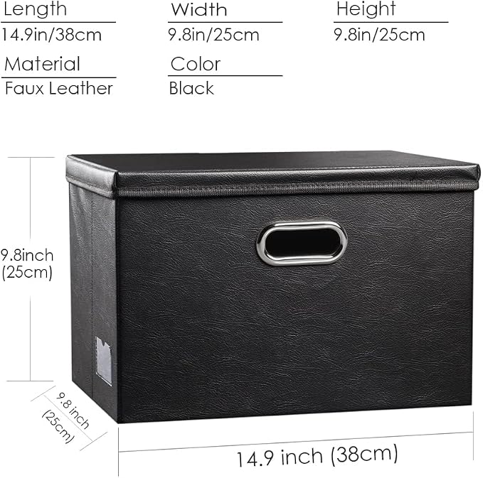 PRANDOM Foldable Storage Bins with Lids [5-Pack] Leather Fabric Collapsible Storage Boxes Organizer Containers Baskets Cube with Cover for Bedroom Closet Office Nursery Black (14.9x10.8x10) - Image 6