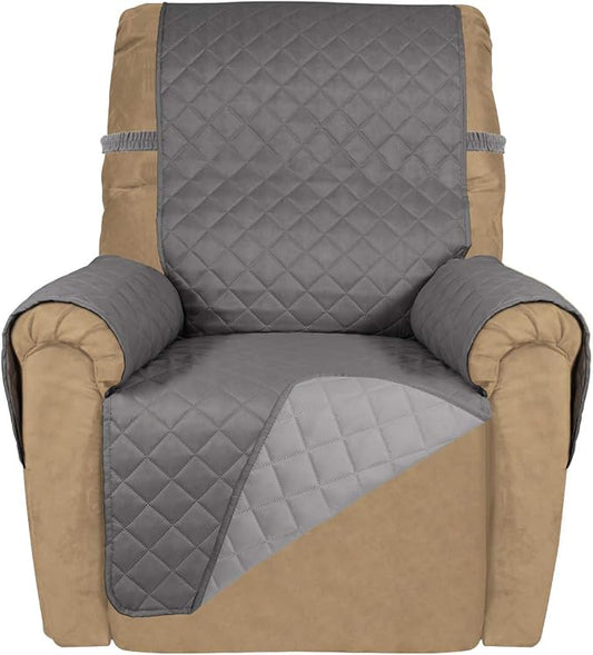 PureFit Reversible Recliner Chair Covers Couch Covers for Dogs, 19 in | Gray/Light Gray, Water Resistant Couch Protector, Washable Pet Couch Cover with Non Slip and Elastic Straps For Kids by PureFit