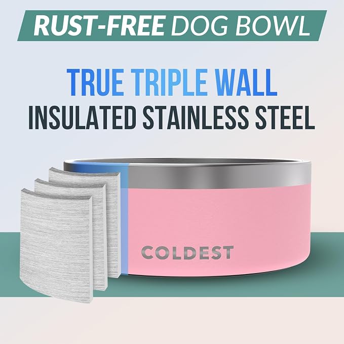 Coldest Dog Bowl - Anti Rust Metal, Non Slip, 3 Layers Insulated Stainless Steel Dog Bowls - Spill Proof & Heavy Duty - Water Bowl for Dogs, Cats & Pets, Dish Washer Safe (100 oz, Cotton Candy Pink) - Image 3