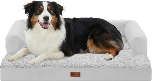 Orthopedic Washable Dog Bed for Medium Dogs, 35x22in, Grey White | Orthopedic Foam Relieves Joint Pressure, Bolsters Supports Head And Neck, Washable Cover, Non-Slip Bottom by CasaPaw