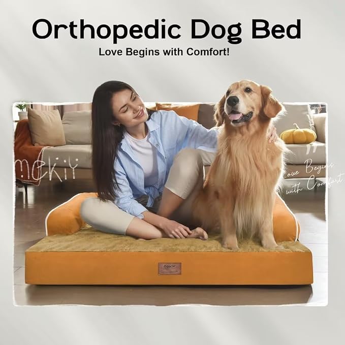 MEKIY Orthopedic XL Dog Bed with Bolster for Extra Large Size Dogs | Pillow Support for Neck Relief, Egg Crate Foam, Skin-Friendly Surface, Waterproof Liner, Anti-Slip Bottom, 42 x 30 Inch - Image 7