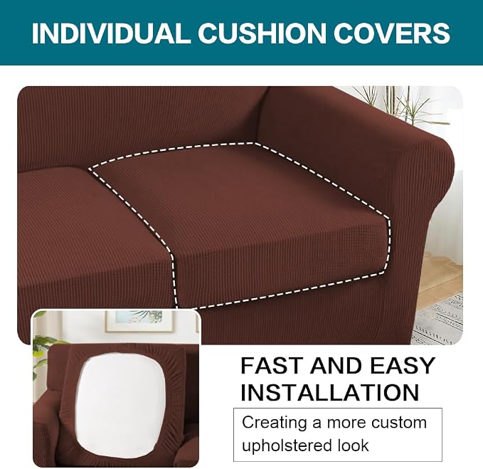 Turquoize 4 Piece Sofa Covers for 3 Cushion Couch Sofa Slipcover Soft Couch Cover for Dogs-Washable Sofa Furniture Cover with 3 Individual Cushion Covers (3 Cushion Sofa, Burnt Brick) - Image 5