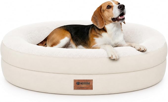 Waterproof Orthopedic Dog Bed for Medium Dogs, Light Beige | Supportive Crate Foam Relieves Joint Pressure, 360°Bolsters, Waterproof Inner,Washable Cover, Non-slip Bottom by Wozoke