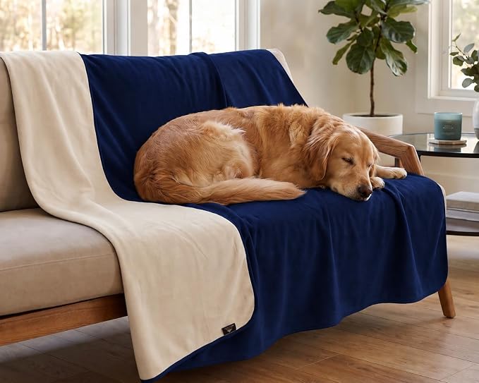 Catalonia Waterproof Bed Blanket, Washable Reversible Furniture Protector | Navy/Taupe Double-Sided Fleece, Leakproof Protection for Bed, Sofa and Couch, Resists Spills, Stains and Everyday Messes by Catalonia