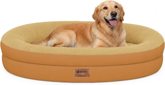 Waterproof Orthopedic Dog Bed for Large Dogs, Orange | Supportive Crate Foam Relieves Joint Pressure, 360°Bolsters, Waterproof Inner,Washable Cover, Non-slip Bottom by Wozoke