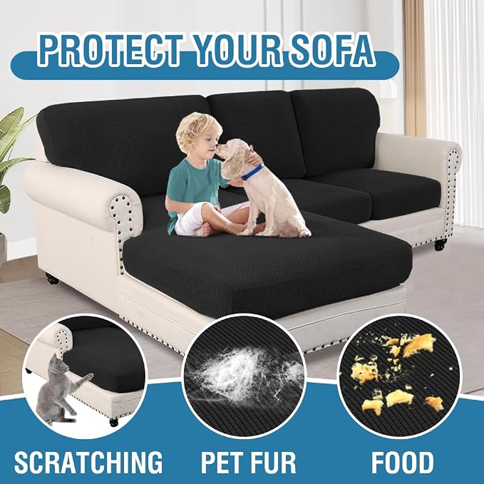 H.VERSAILTEX 2025 New Sectional Couch Covers 6 Pieces Stretch Sofa Covers for Sectional Sofa Set Separate L Shaped Couch Cover for Both Left/Right Couch (Seat and Back: 1 Chaise + 2 Sofa, Black) - Image 7