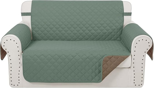 Reversible 45" Small Loveseat Sofa Covers, Green/Taupe | Loveseat Covers for Dogs Water Repellent, Friendly Furniture Protector with Elastic Straps for Living Room by LuxshareHome