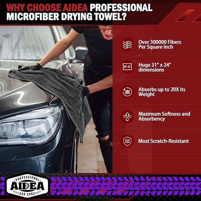 AIDEA Microfiber Towels for Cars-4PK, Large Professional Car Drying Towel, Scratch-Free & Absorbent Drying Towel for Cars, SUVs, RVs, Trucks, and Boats, 24inx 31in, Grey - Image 2
