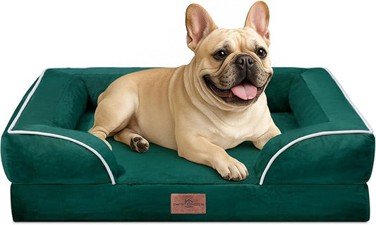 Comfort Expression Orthopedic Dog Bed for Medium Size Dog with Bolster | Waterproof Dog Couch Bed with Washable Cover & Non-Slip Bottom, Supportive Egg Crate Foam Medium Pet Bed, 30x20 Inch by ComfortExpression