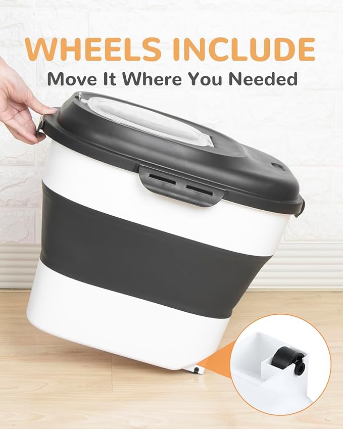 30-35 Lbs Dog Food Storage Container Collapsible Dog Food Container | Large Pet Food Storage with Airtight Lids,Wheels,Scoop and 2Pcs Food Storage Containers for Dog,Cat - Image 4
