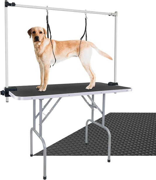 LEIBOU 45'' Professional Foldable Heavy Duty Dog Pet Grooming Table with H-Shape Arm & Noose, Maximum Capacity Up to 260lbs, Black by LEIBOU