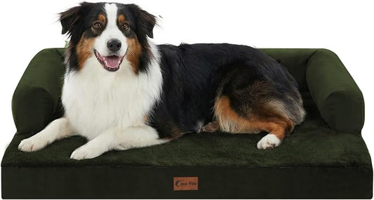 Orthopedic Washable Dog Bed for Medium Dogs, 35x22in, Olive Green | Orthopedic Foam Relieves Joint Pressure, Bolsters Supports Head And Neck, Washable Cover, Non-Slip Bottom by CasaPaw