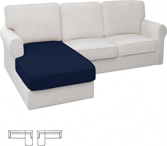 XINEAGE Chaise Cover for L Shaped Sofa,Sectional Couch Covers for Pets,Non Slip Sofa Seat Cover Washable,Sofa Slipcovers with Elastic Bottom(1 Piece Chaise Cover,Navy Blue) by XINEAGE