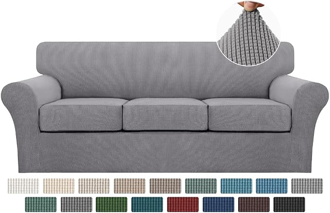 Turquoize 4 Piece Sofa Covers for 3 Cushion Couch Sofa Slipcover Soft Couch Cover for Dogs-Washable Sofa Furniture Covers with 3 Individual Cushion Covers, Feature Jacquard Fabric(Dove) by Turquoize