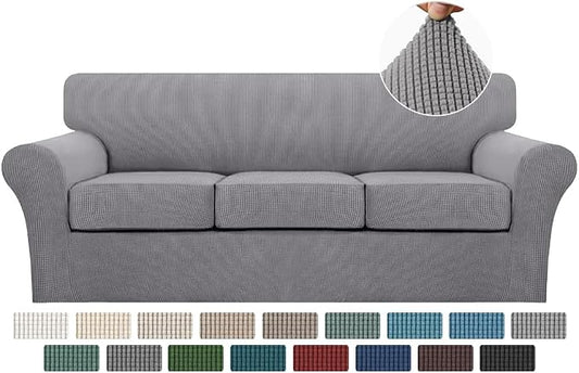 Turquoize 4 Piece Sofa Covers for 3 Cushion Couch Sofa Slipcover Soft Couch Cover for Dogs-Washable Sofa Furniture Covers with 3 Individual Cushion Covers, Feature Jacquard Fabric(Dove) by Turquoize