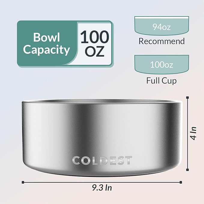 Coldest Dog Bowl - Anti Rust Metal, Non Slip, 3 Layers Insulated Stainless Steel Dog Bowls - Spill Proof & Heavy Duty - Water Bowl for Dogs, Cats, Dish Washer Safe (100 oz,Polished Stainless Steel) - Image 4
