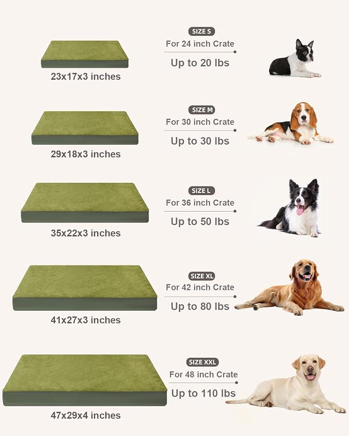 KSIIA Orthopedic Dog Bed for Extra Large Dogs with Waterproof, Green, 47x29 | Deluxe Soft Plush Dog Crate Bed, Washable Pet Mat with Removable Cover & Egg Crate Foam for Extra Large Dogs Sleeping - Image 6