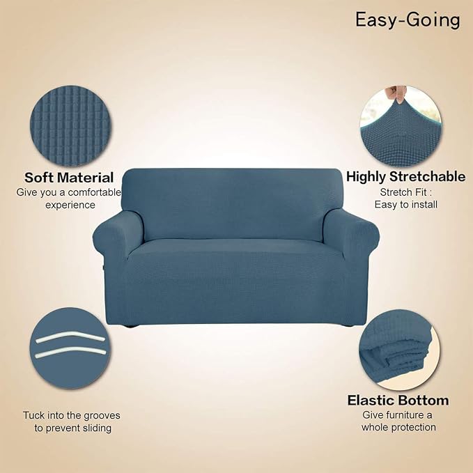 Easy-Going Stretch Loveseat Couch Covers Washable Bluestone | 1-Piece Loveseat Covers for 2 Cushion Couch Furniture Protector RV Sofa Slipcover Soft with Bottom for Kids Pets - Image 3