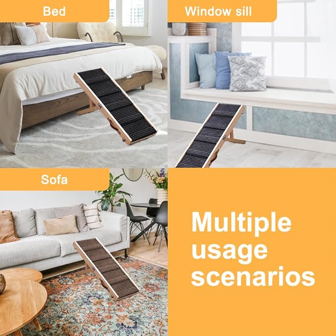 Adjustable Dog Ramp, Portable Folding Pet Ramp, 32" Long Wooden Pet Ramp for Bed with Non-Slip Traction Mat for Small Dogs, Dog Climbing Ladder for Sofa, Bed, Couch,Car(LGPT1,Gray)