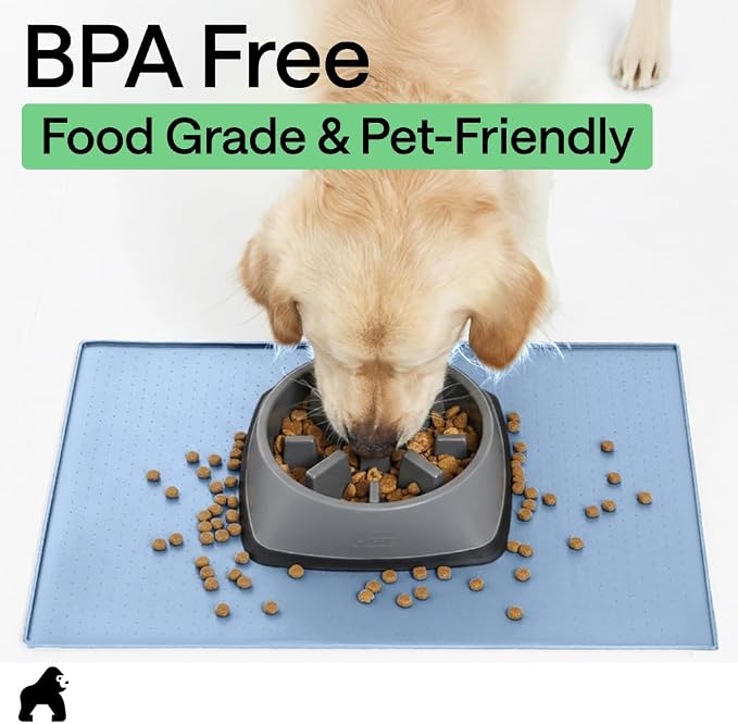 GORILLA GRIP 100% Waterproof Raised Edge BPA Free Silicone Pet Feeding Mat, Dog Cat Food Mats Contain Spills Protects Floors, Placemats for Cats and Dogs Water Bowl, Pets Accessories 32x24 Blue - Image 8