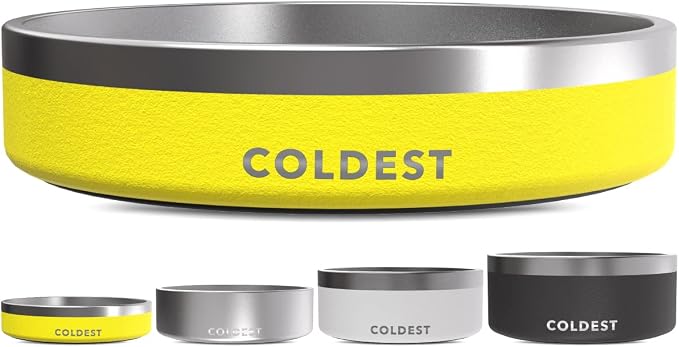 Coldest Dog Bowl - Anti Rust Metal, Non Slip, 3 Layers Insulated Stainless Steel Dog Bowls - Spill Proof & Heavy Duty - Water Bowl for Dogs, Cats & Pets, Dish Washer Safe (21 oz, Solar Yellow) by Coldest