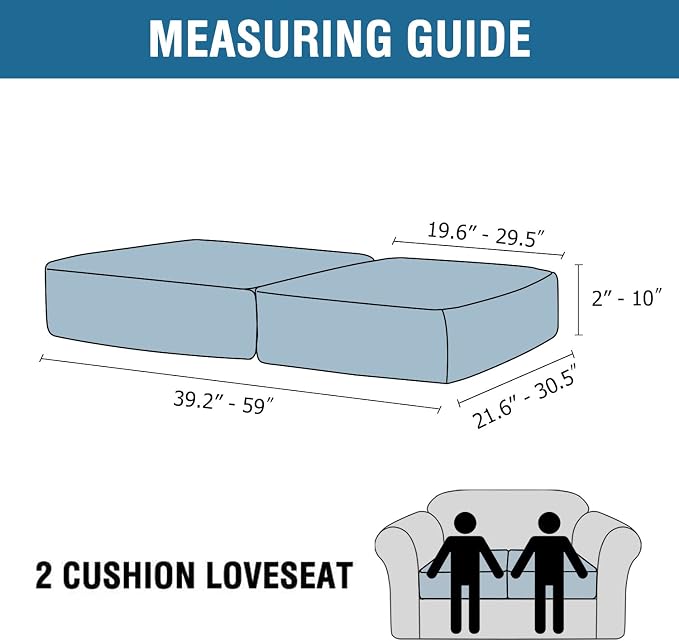 H.VERSAILTEX Velvet Stretch Couch Cushion Cover Plush Cushion Slipcover for Chair Loveseat Sofa Cushion Furniture Protector Seat Cushion Sofa Cover (2 Piece Medium Sofa Cushion Covers, Stone Blue) - Image 2