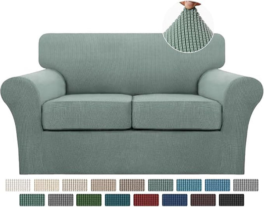 Turquoize 3 Piece Sofa Covers for 2 Cushion Couch Sofa Slipcover Soft Couch Cover for Dogs-Washable Sofa Furniture Covers with 2 Individual Cushion Covers, Jacquard Fabric (Loveseat, Dark Cyan) by Turquoize