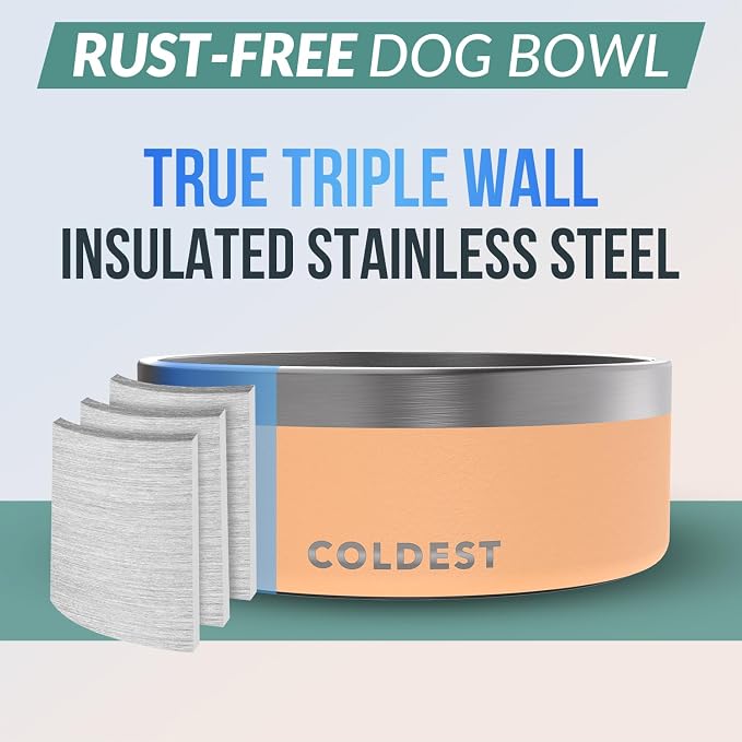 Coldest Dog Bowl - Anti Rust Metal, Non Slip, 3 Layers Insulated Stainless Steel Dog Bowls - Spill Proof & Heavy Duty - Water Bowl for Dogs, Cats & Pets, Dish Washer Safe (64 oz, Sahara Peach) - Image 3