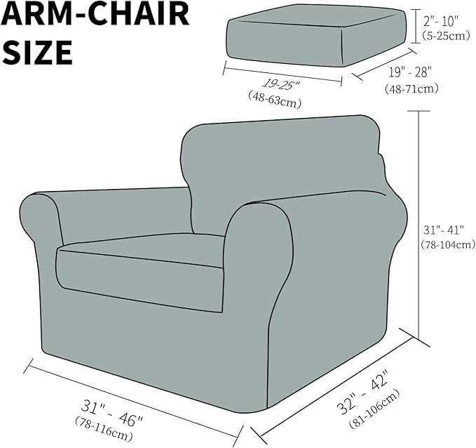 YEMYHOM Latest Checkered 2 Pieces Chair Covers for Living Room High Stretch Thickened Chair Slipcovers with Arms Anti Slip Elastic Armchair Sofa Couch Slipcover Protector (Beige), 31"-46"(1 Cushion) - Image 6
