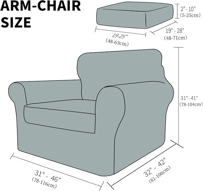 YEMYHOM Latest Checkered 2 Pieces Chair Covers for Living Room High Stretch Thickened Chair Slipcovers with Arms Anti Slip Elastic Armchair Sofa Couch Protector (Dark Gray), 31"-46"(1 Cushion) - Image 6