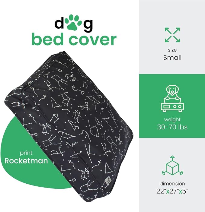 Molly Mutt Small Dog Bed Cover -Rocketman Print - Measures 22”x27”x5’’ - 100% Cotton - Durable - Breathable - Sustainable - Machine Washable Dog Bed Cover - Image 2