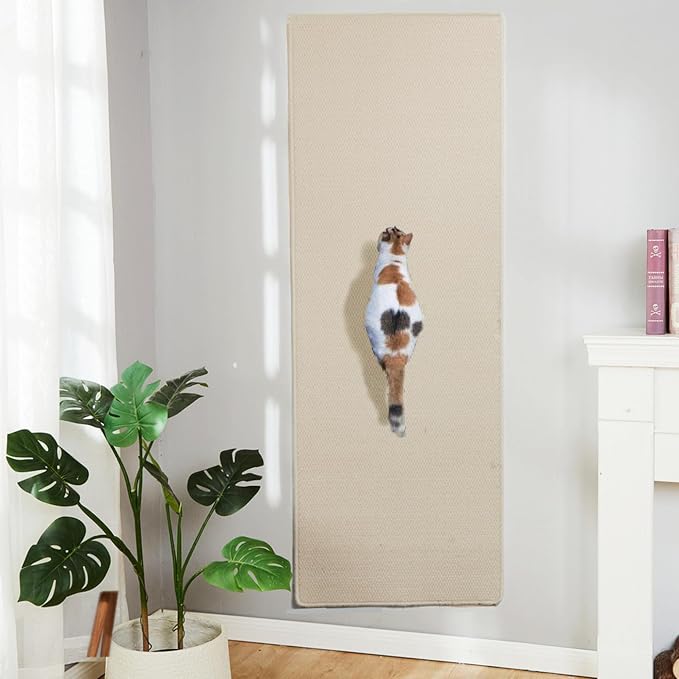 SHENGOCASE 67"x 23.6" Thickened Cat Wall Climbing Carpet, Cat Wall Furniture Scratcher, Scratching Post, Couch Sofa Protector (Creamy-White) by SHENGOCASE