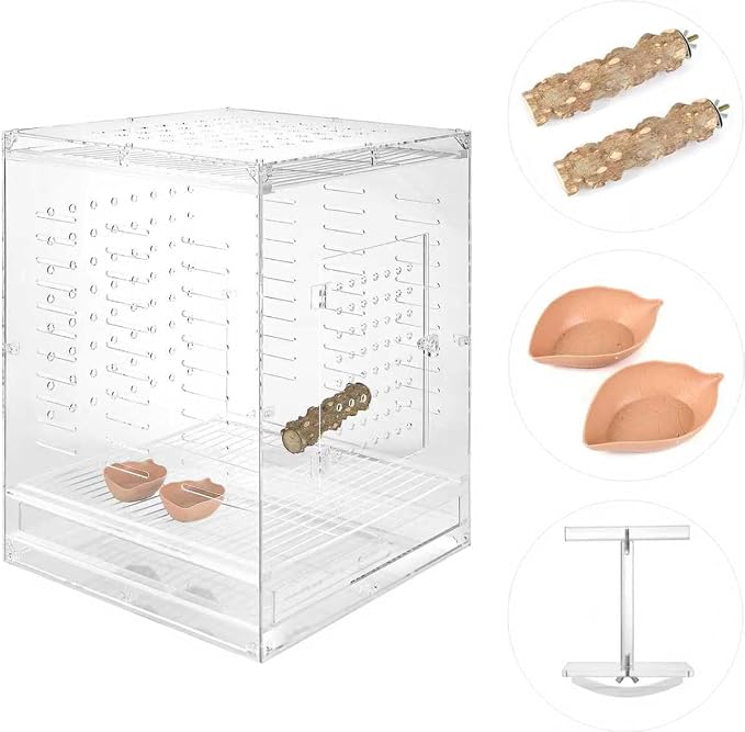 Clear Acrylic Bird Cage for Small Birds, Transparent Display Habitat for Canary, Parakeet - Easy to Clean & Assemble (18x20x24in) - Image 3