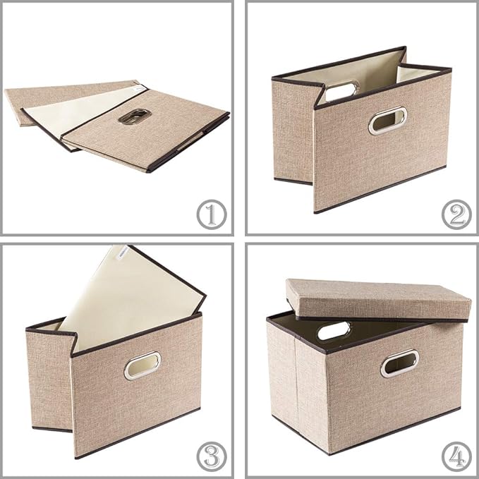 PRANDOM Collapsible Storage Cubes with Lids [1-Pack] Jute Fabric Foldable Storage Boxes Organizer Containers Baskets Bins with Cover for Home Bedroom Closet Office Nursery (14.9x9.8x9.8) - Image 6