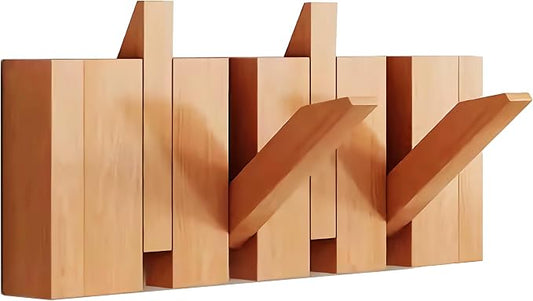 Wall Mounted Coat RackHooks Piano Key Hangers Natural Solid Wood Hanger Non-Woven Fabric Clothes Hangers for Closet, Kitchen, Bedroom, Bathroom, Entryway (Beech, 4 Hooks) by MurphyBedKitMattresFrame
