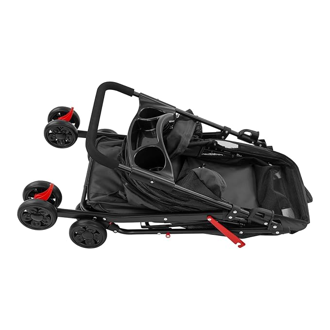Dog Stroller with Casters, 40LBS Capacity Foldable Cat Pet Stroller with Storage Basket&Cup Holder, Foam Handle, Steel Frame for Small Medium Dogs Cats(Black)