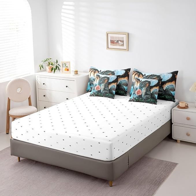 Erosebridal Magical Animal King Bedding Set - Flower Dragon Bed in A Bag,3D Wildlife Comforter Sets with Sheets, Cute Wild Animal 7 Pieces Bed Set Bedroom Decor - Image 5