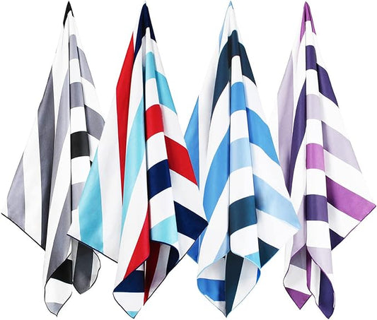 Whale Flotilla 4 Pack Quick Dry Beach Towels Oversized (35"x70"), Microfiber Sand-Free Beach Towel Set, Extra Large Compact Pool Travel Accessories, Purple/Black/Blue/Navy by WHALEFLOTILLA