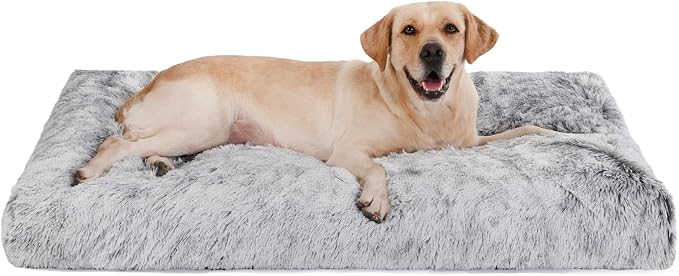 Bedfolks Waterproof Crate Bed, Plush Dog Kennel Pad with Removable Washable Cover, Faux Fur, Fluffy, 41"x27", Dark Grey by Bedfolks