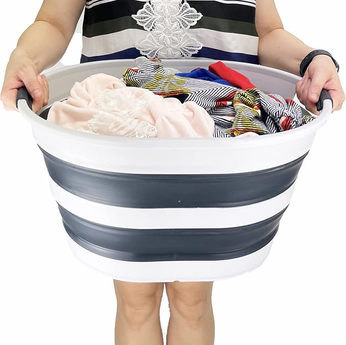 SAMMART 23L (6 Gallons) Collapsible Plastic Laundry Basket - Oval Tub/Basket - Foldable Storage Container/Organizer - Portable Washing Tub - Space Saving Laundry Hamper (Grey/Slate Grey) - Image 7