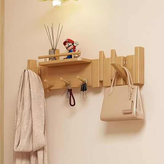 Wall Mounted Coat RackHooks Piano Key Hangers Natural Solid Wood Hanger Non-Woven Fabric Clothes Hangers for Closet, Kitchen, Bedroom, Bathroom, Entryway (Innovate-Beech, 8 Hooks) by MurphyBedKitMattresFrame
