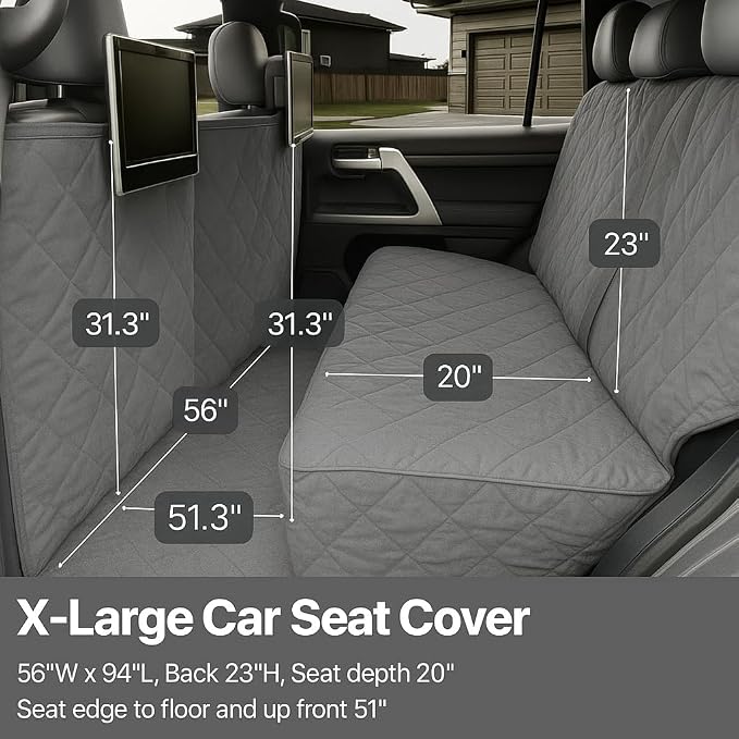 Formosa Covers Dog Car Seat Cover for Back Seat - Car Floor Cover for Dogs - Non-Slip Backing - Travel with Your Pet Mess Free - Universal Fit 56" W x 94 L, Grey - Image 4