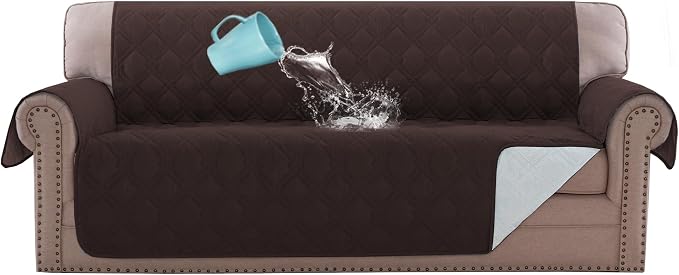 H.VERSAILTEX Sofa Cover 100% Waterproof Slipcover Furniture Protector, Washable Couch Cover with Non-Skid Backing and Elastic Straps for Kids, Dogs, Pets(Sofa, Brown) by HVERSAILTEX