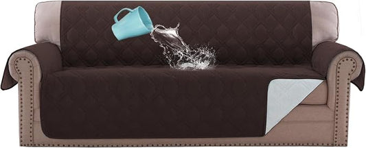H.VERSAILTEX Sofa Cover 100% Waterproof Slipcover Furniture Protector, Washable Couch Cover with Non-Skid Backing and Elastic Straps for Kids, Dogs, Pets(Sofa, Brown) by HVERSAILTEX
