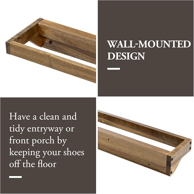 MyGift Set of 4 Premium Acacia Wood Wall Hanging Shoe Rack, Wall Mounted Space Saving Footwear Storage System for Closet, Mudroom, Entryway, Holds 8 Pairs - Image 4
