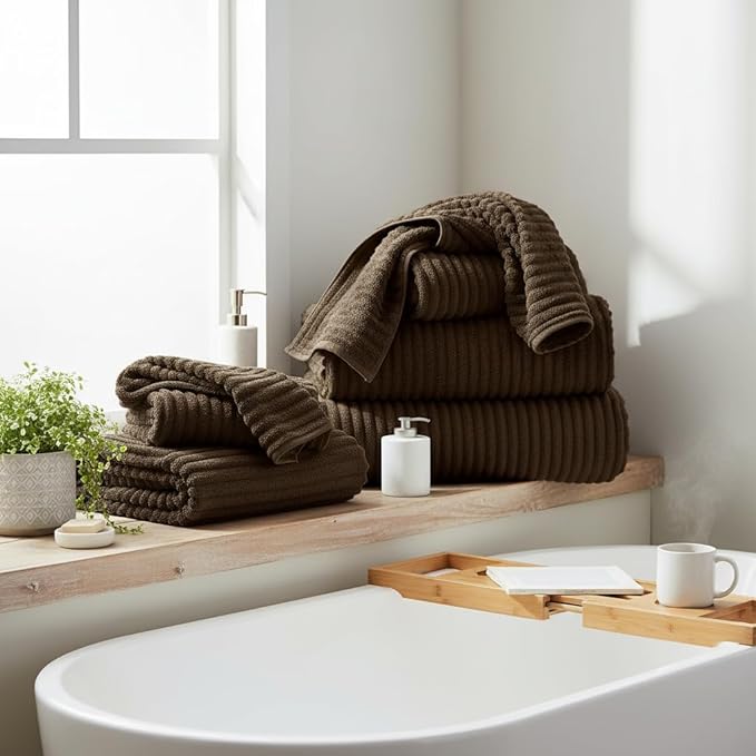 6 Piece Bath Towel Set, 40"x80" Oversized Bath Sheets, Brown | Microfiber, Quick Dry, Highly Absorbent, Towels for Bathroom, 2 Extra Large Bath Towels, 2 Soft Hand Towels, 2 Washcloths - Image 2