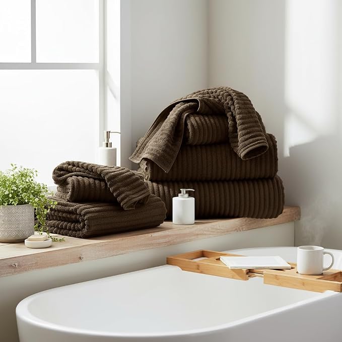 6 Piece Bath Towel Set, 30"x60" Microfiber Towels,Brown | Quick dry, Highly Absorbent,shower towels for bathroom gym,2 large Bath towels,2 hand towels,2 washcloths - Image 4